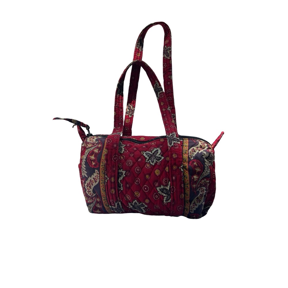 Vera Bradley Red Paisley Quilted Cotton Barrel Bag Duffel Handbag Floral Vintage - Picture 1 of 9